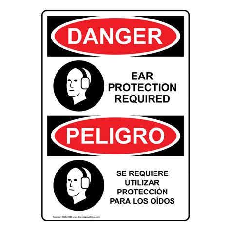 Vertical Ear Protection Required Bilingual Sign Osha Danger