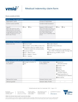 Fillable Online Medical Indemnity Claim Form Medical Indemnity Claim