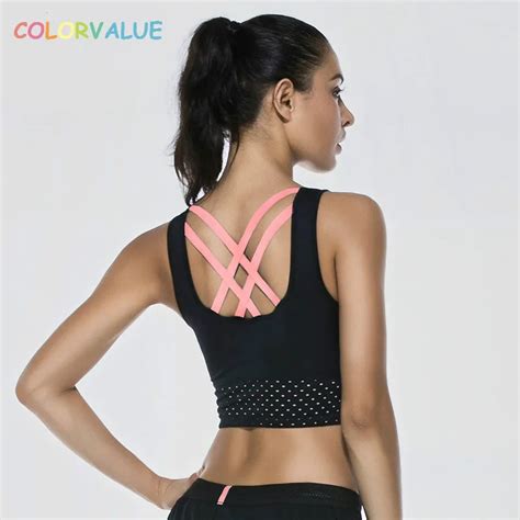 Colorvalue Cross Straps Sport Bra Tops Women Shockproof Fitness Running Bras Push Up High