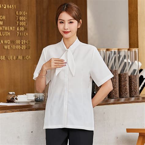 coffee shop clerk uniform shirt uniform white color Factory Wholesale