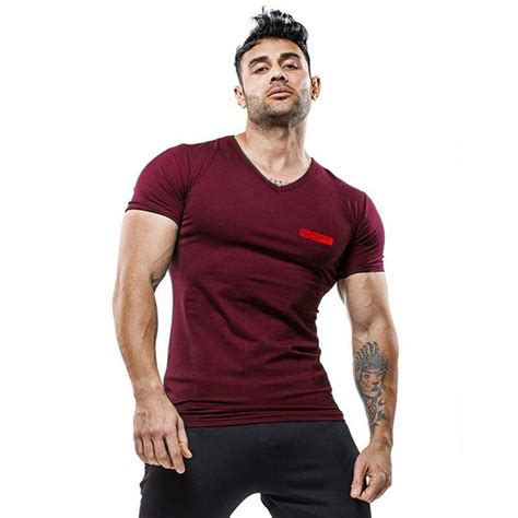 Cheap Muscleguys Mens Casual Comfortable Cotton V Neck Tee Summer