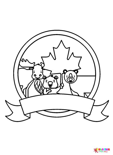 Moose With Beaver And Bear Happy Canada Day Coloring Page Free