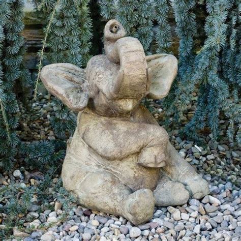 Sitting Elephant Plumbed Cast Stone Pond Spitter Water Features