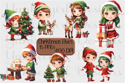 Chibi Christmas Elves Clipart Graphic By Yankeegirl Designs · Creative Fabrica