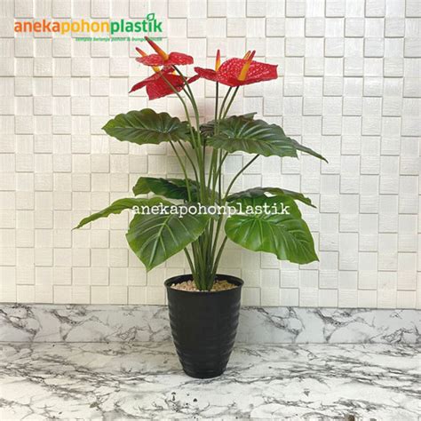 Jual Pohon Daun Anthurium Merah X B Semi Latex Artificial Pot Tawon