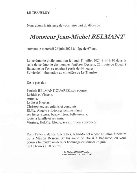 Monsieur Jean Michel Belmant Pompes Fun Bres Dessein