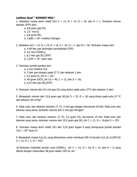 Latihan Soal KONSEP MOL