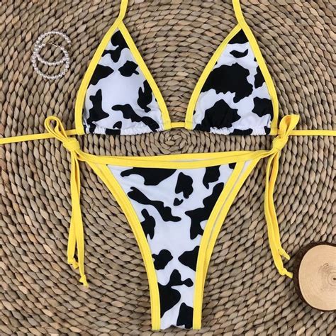 Cow Print Bikini Swimwear Etsy