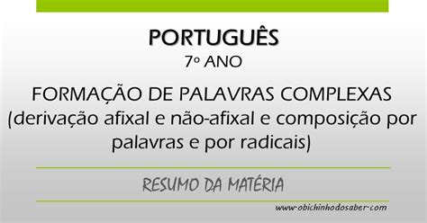 Portugu S Ano Forma O De Palavras Complexas