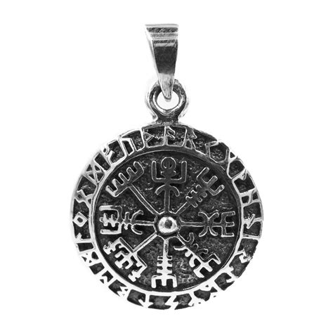 COLGANTE DE PLATA DISEÑO BRÚJULA VIKINGA VEGVISIR CON RUNAS PEQUEÑA