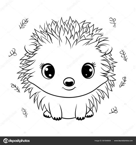 Cute Cartoon Hedgehog Black White Vector Illustration Coloring Book