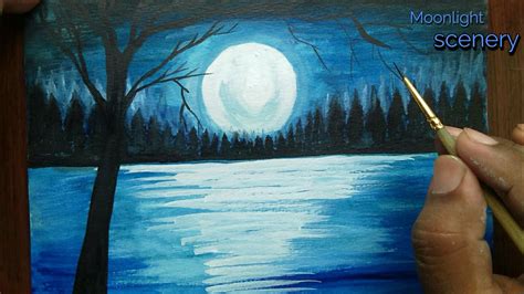 How To Draw Easy Scenery Moonlight Night Scenery Drawing For