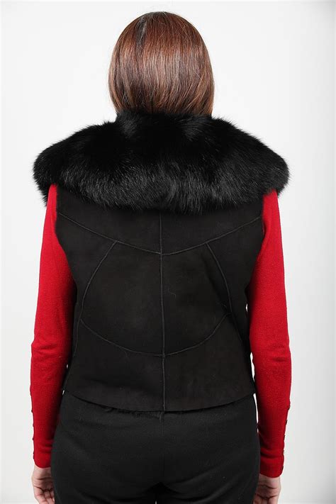 Gilet En Fourrure D Agneau Et Col De Renard Fourrure Manteau