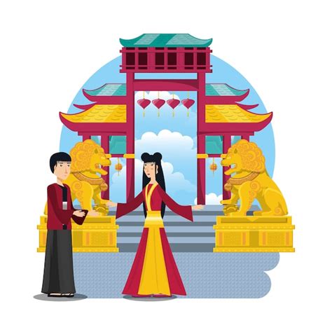 Iconos De La Arquitectura De Cultura China Vector Premium