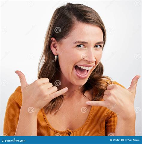 Studio Portrait And Woman With Shaka Sign Smile And Excited