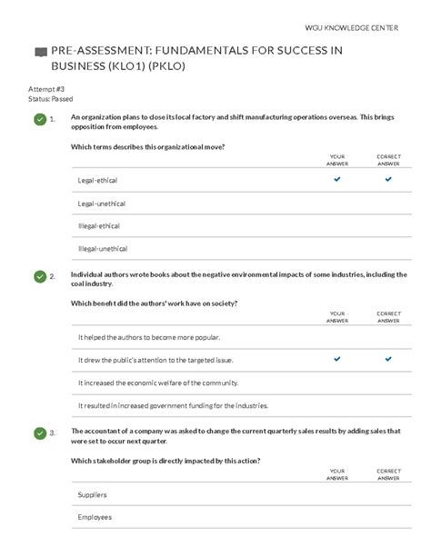 WGU Student Portal - Pre-assessment - PRE-ASSESSMENT: FUNDAMENTALS FOR