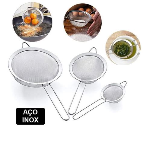 Kit Peneiras Coador Inox Utens Lios Cozinha Dolce Home