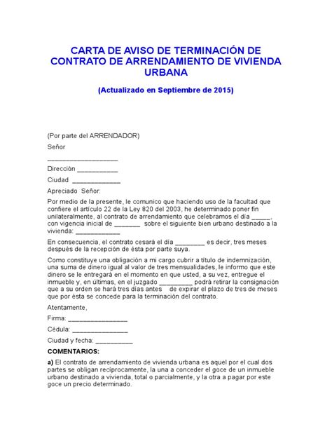 Modelo De Carta De Finalizacion De Contrato De Arrendamiento Hot Sex