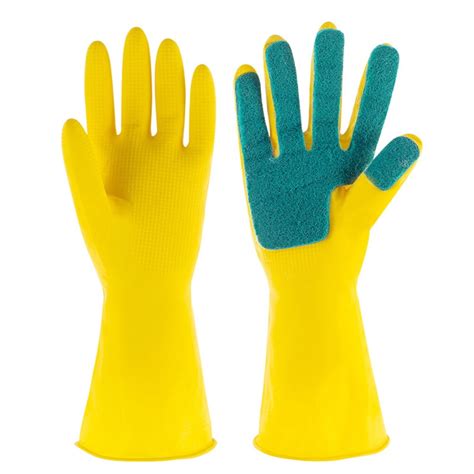 Pair Dishwashing Latex Gloves Housework Cleaning Gloves Scouring Pad