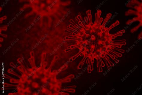 3D Rendering dark red virus, The infection in host organism viral disease outbreak, Select focus ...