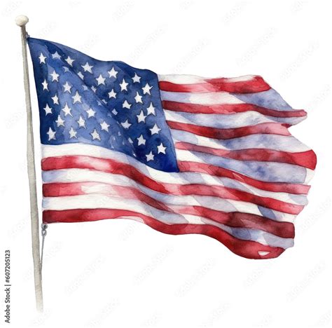 Watercolor An American Flag Watercolor Clipart Isolated Generative Ai Stock Illustration