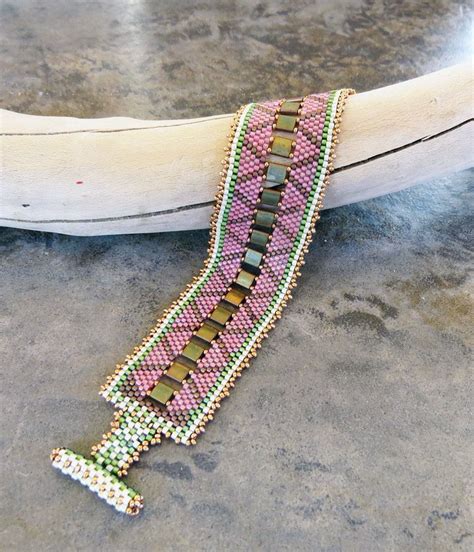 Seed Bead Cuff Bracelet Woven Seed Bead Cuff Bracelet Pink Etsy