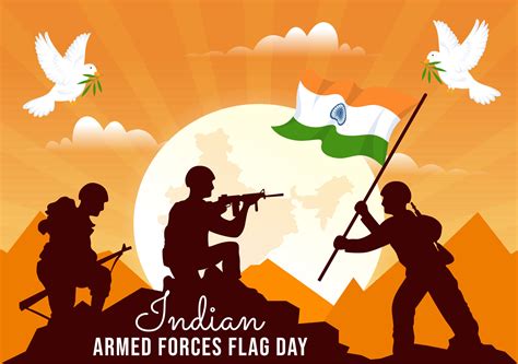 Indian Armed Forces Flag Day Vector Illustration With India And Army