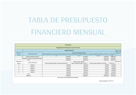 Plantilla De Excel Tabla De Presupuesto Financiero Mensual Y Hoja De