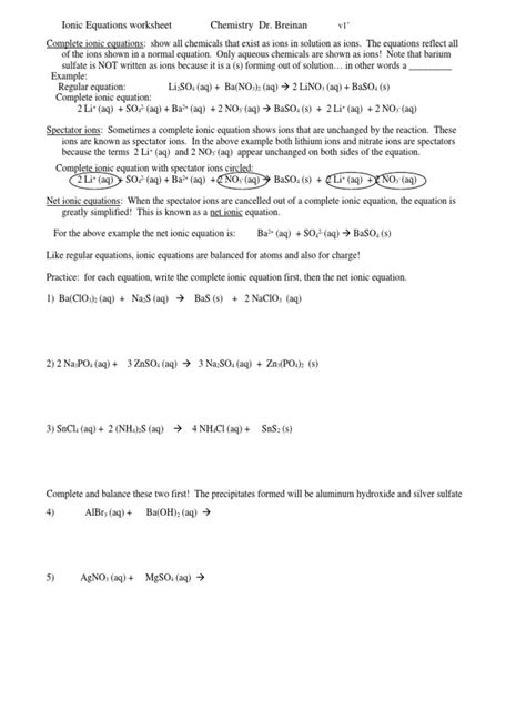 Ionic Equations Worksheet | PDF - Worksheets Library