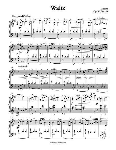 Free Piano Sheet Music Waltz Op 36 No 59 Gedike Michael Kravchuk