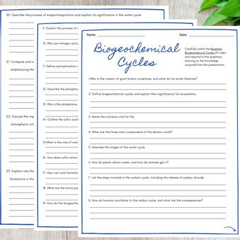 Apes Unit Comprehensive Worksheet Bozeman Biogeochemical Cycles