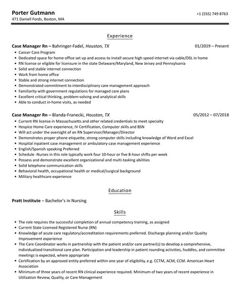 Case Manager Rn Resume Samples Velvet Jobs