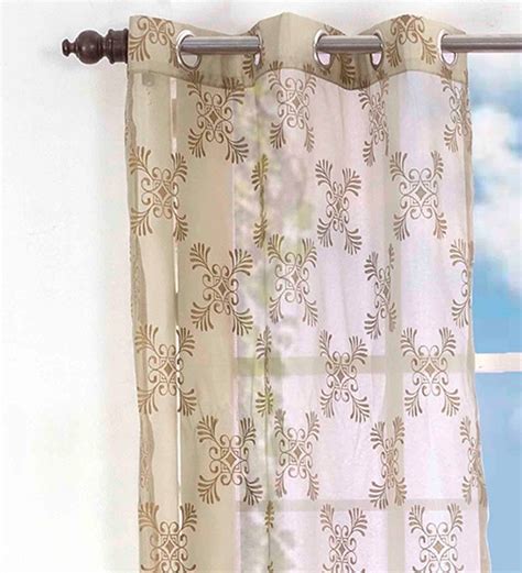 Buy Green Polyester Traditional Sheer Feet Eyelet Curtain By Maspar