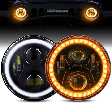 Wrangler LED Headlights With Halo BEEYEO 60W 7 Inch Round LED Headlight