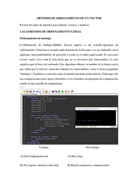 SOLUTION Metodos De Ordenamiento De Vectores Y Matrices Studypool