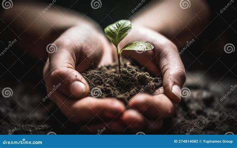 life begins  human hand planting seed generated  ai stock