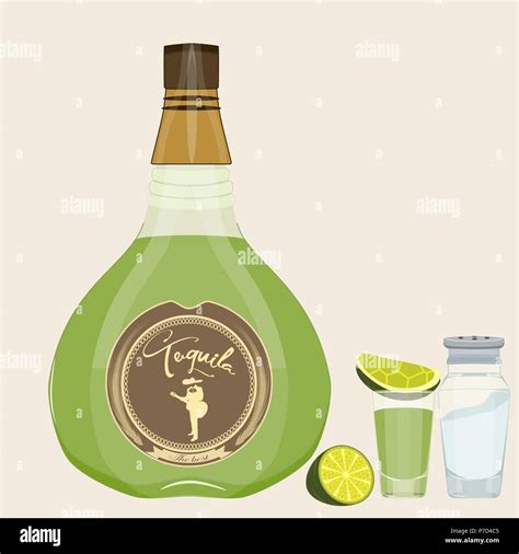 Tequila Set Vector Isolated Illustration Of Tequila Bottle Shot Glass With Slice Of Lime And