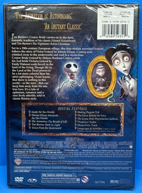 Tim Burton S Corpse Bride DVD 2005 PG Widescreen Johnny Depp Brand