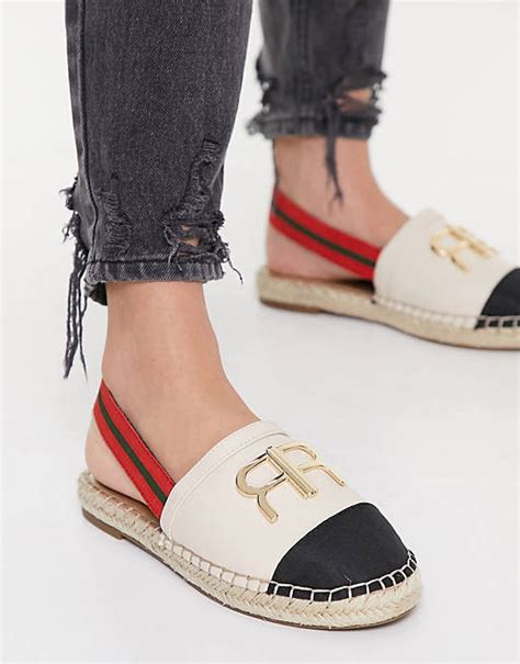 River Island Branded Stripe Espadrille Slingback Mule In Cream Asos