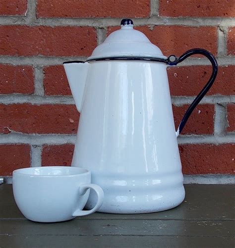 Coffee Pot Vintage Cobalt Blue And White Enamelware Covered Etsy