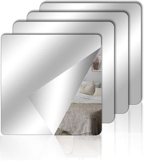 JEKUGOT 4 Pack Self Adhesive Mirror Sheets 15x15cm Acrylic Mirrors For