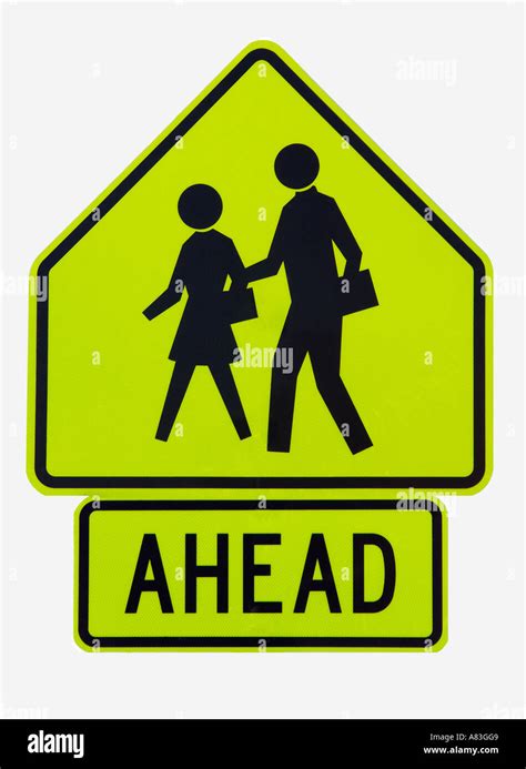 Reflective Traffic Sign School Crossing Symbol Ahead Stock Photo Alamy