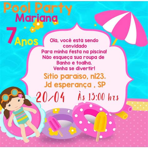 Convite Digital Festa Na Piscina Pool Party Envio Whatsapp R 19 99