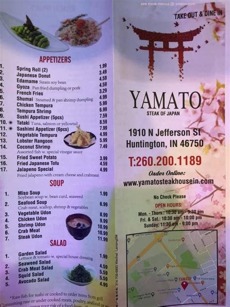 Menu At New Yamato Steak House Restaurant Huntington