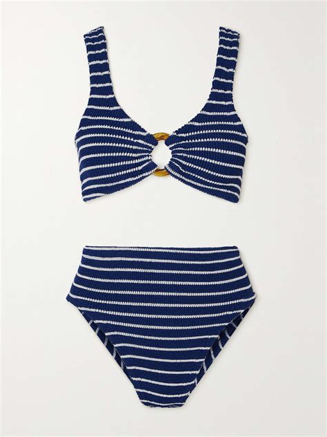 Hunza G Nadine Striped Seersucker Bikini Navy Editorialist