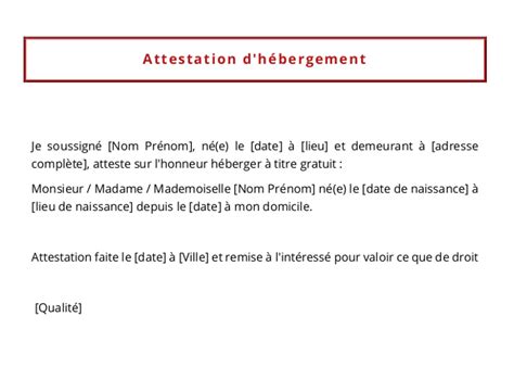 Modele Attestation Sur L Honneur D H Bergement