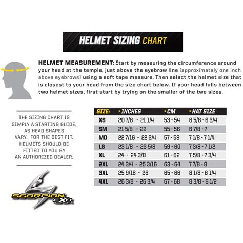 Scorpion Motorcycle Helmet Sizing Chart