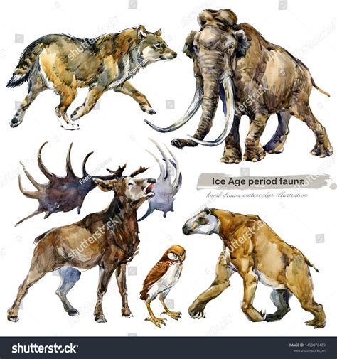Ice Age Period Fauna Prehistoric Animals Stock Illustration 1490078489