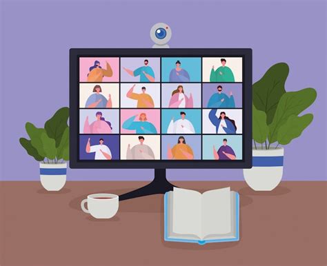 Pessoas No Computador Em Videoconferência Vetor Premium