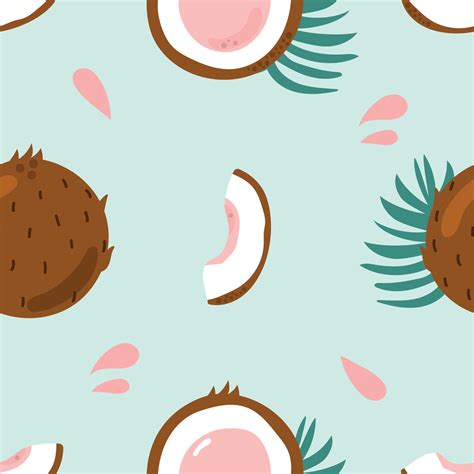 Seamless Pattern Of Coconut On Blue Background Vector Art At